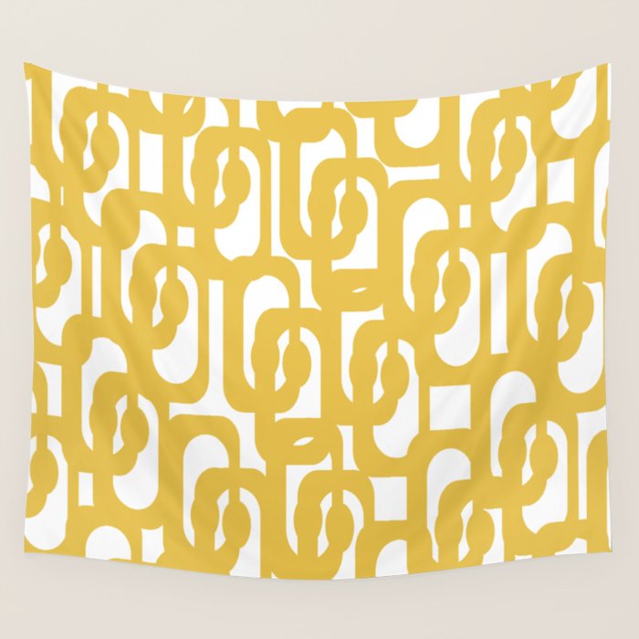 Mustard Yellow And White Mid-Century Modern Loop Pattern Wall Tapestry