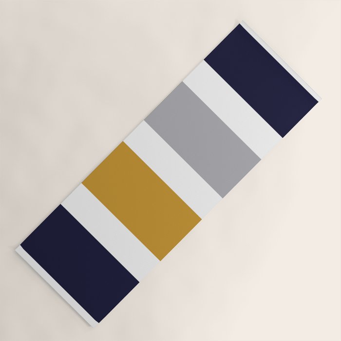 Quattro Stripe Minimalist Broad Stripe Color Block Pattern In Mustard Yellow, Navy Blue, Gray, White Yoga Mat