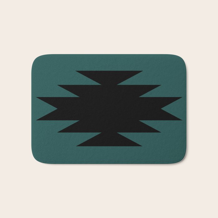 Geometric Southwestern Minimalism - Teal Green Bath Mat