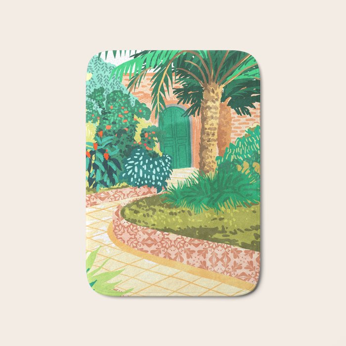 The House With The Green Door, Nature Architecture Painting, Places Stay At Home Tropical Villa Bath Mat