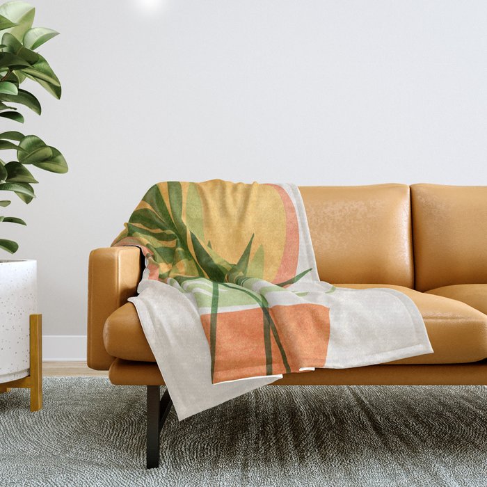 Retro Sunset Garden Still Life Throw Blanket