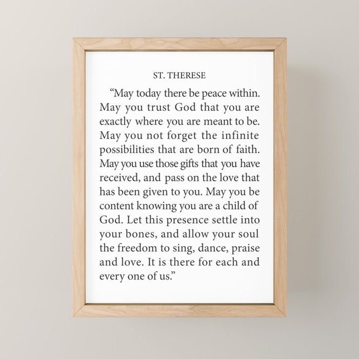 St. Therese Quote, May Today There Be Peace, Mini Art Print