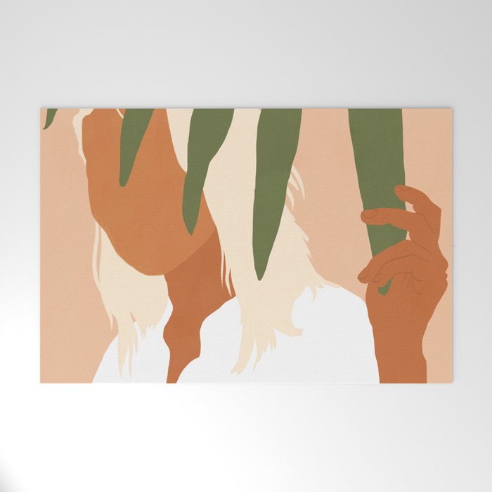Musafir | Traveler Feminism Woman Of Color In White Shirt | Palm Tropical Minimal Bohemian Fashion  Welcome Mat