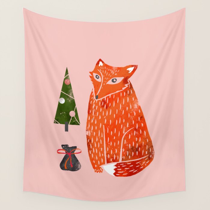 Christmas Fox - Illustration Wall Tapestry
