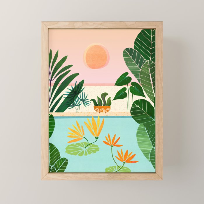 Shangri La Sunrise Tropical Poolside Scene Mini Art Print