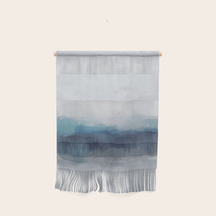 Rainy Morning - Indigo Navy Ocean Horizon, Sky Gray Blue Abstract Nature Ocean Cloudy Sunrise Water Wall Hanging