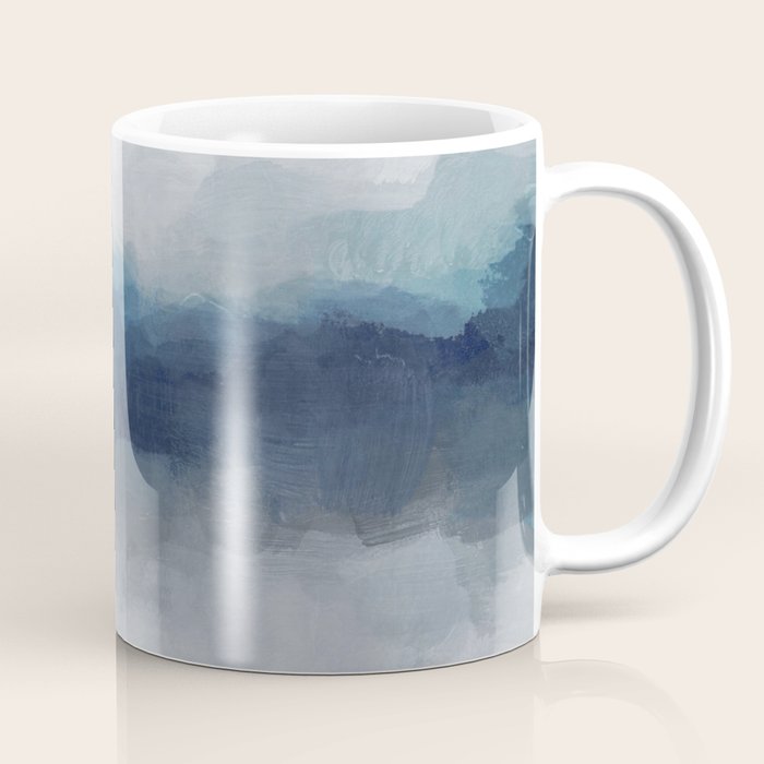 Rainy Morning - Indigo Navy Ocean Horizon, Sky Gray Blue Abstract Nature Ocean Cloudy Sunrise Water Coffee Mug