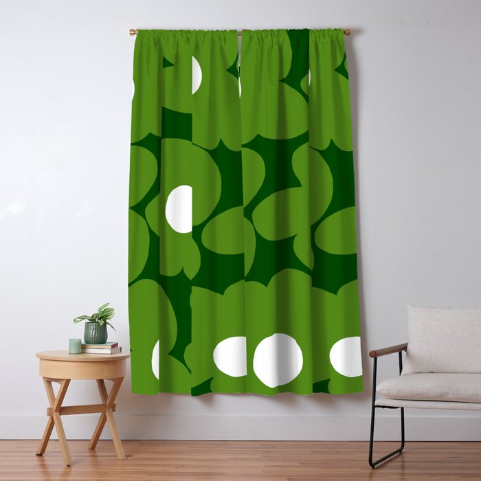 Spring Green Retro Flowers Dark Green Background #Decor #Homestorie #Buyart Window Curtain