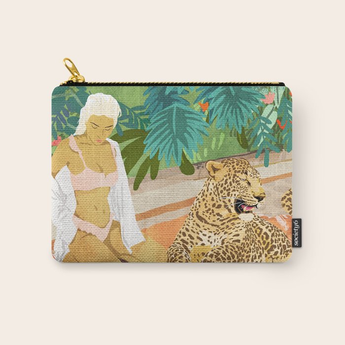The Wild Side, Human & Nature Connection, Woman With Cheetah Cat, Tiger Painting Carry All Pouch