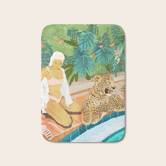 The Wild Side, Human & Nature Connection, Woman With Cheetah Cat, Tiger Painting Bath Mat