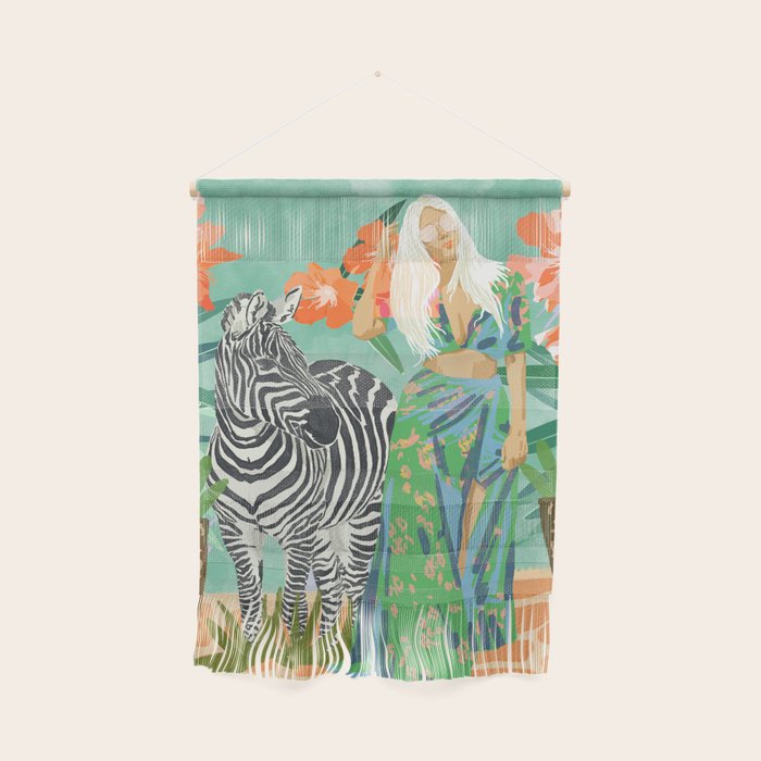 Never Change Your Stripes Illustration, Modern Bohemian Zebra Painting Wildlife Woman Wall Hanging