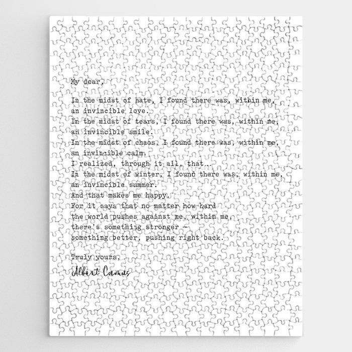 Albert Camus Quote - My Dear In The Midst Of Hate I Found Jigsaw Puzzle