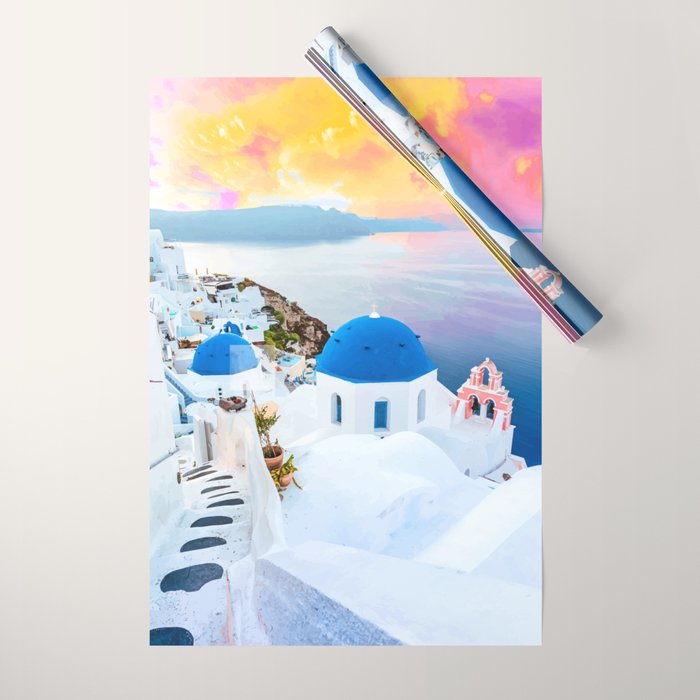 Greek Fantasy, Greece Travel Tropical Photography, Nature Landscape Ocean Architecture Graphic Wrapping Paper