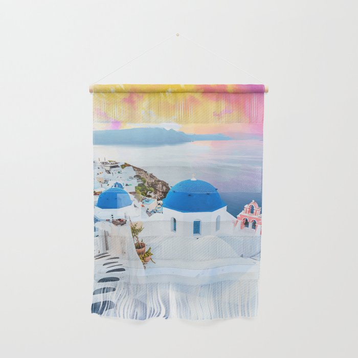 Greek Fantasy, Greece Travel Tropical Photography, Nature Landscape Ocean Architecture Graphic Wall Hanging