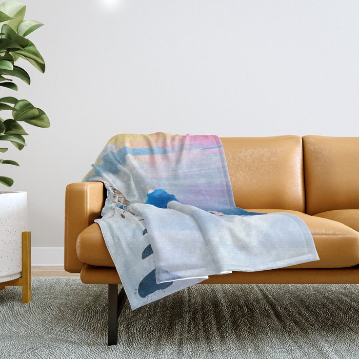 Greek Fantasy, Greece Travel Tropical Photography, Nature Landscape Ocean Architecture Graphic Throw Blanket