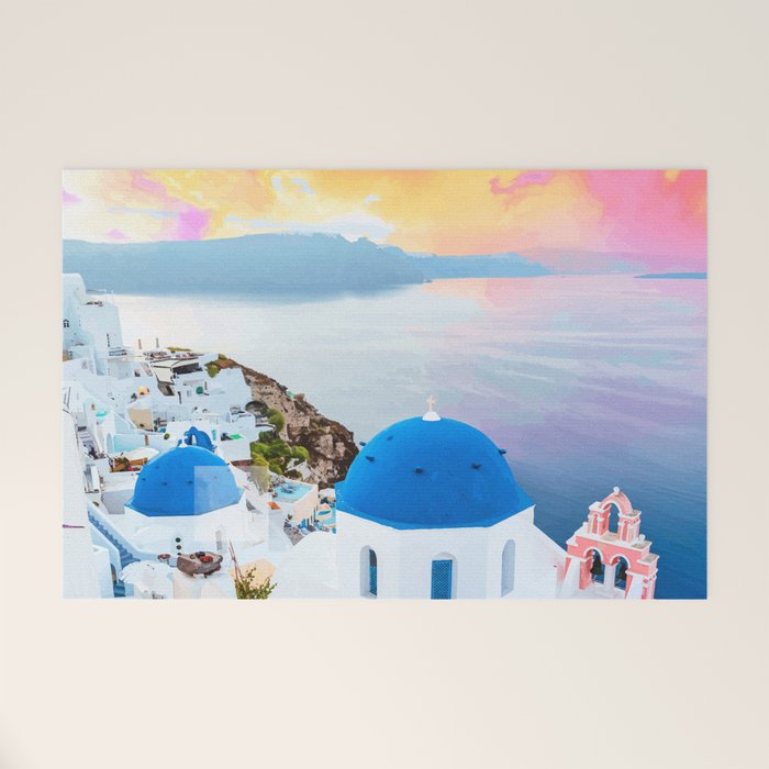 Greek Fantasy, Greece Travel Tropical Photography, Nature Landscape Ocean Architecture Graphic Welcome Mat