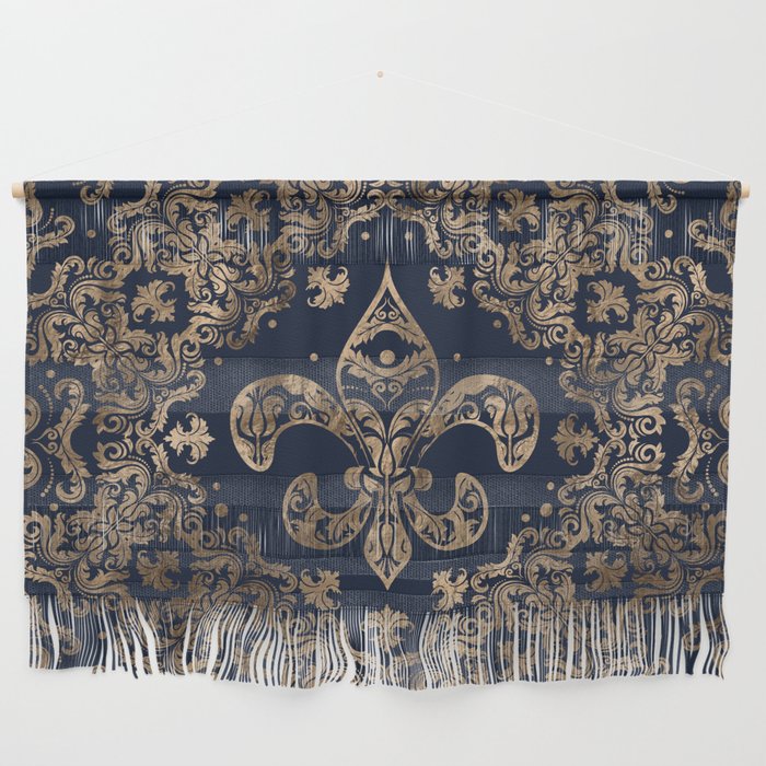 Luxury Fleur-De-Lis Ornament - Gold And Dark Blue Wall Hanging