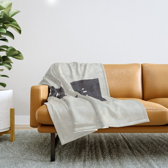 Mid Century Minimalist Black Ink Tribal Vase Abstract Vase Shapes Floral Plant Throw Blanket