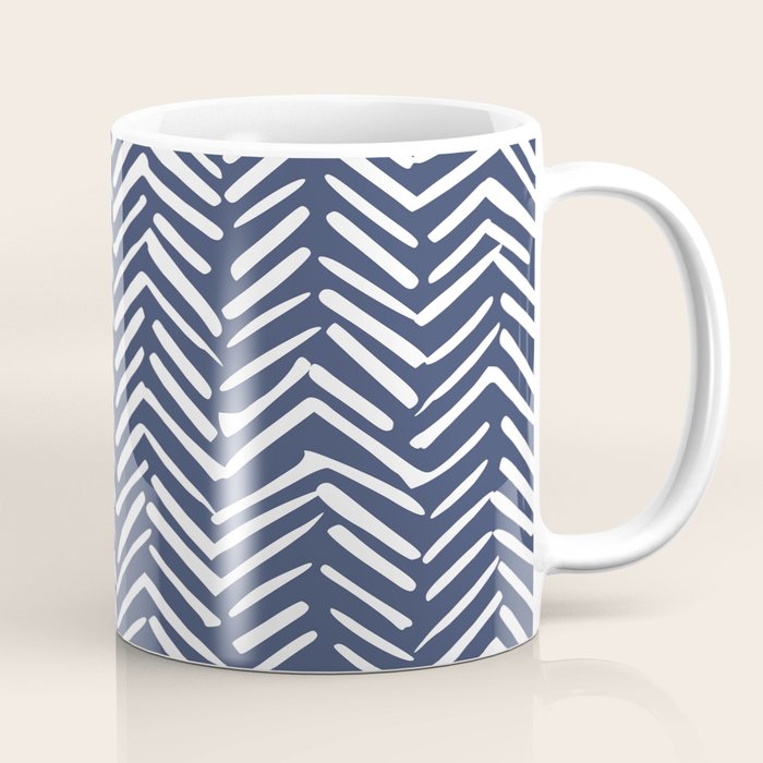 Boho Herringbone Pattern, Navy Blue And White Coffee Mug