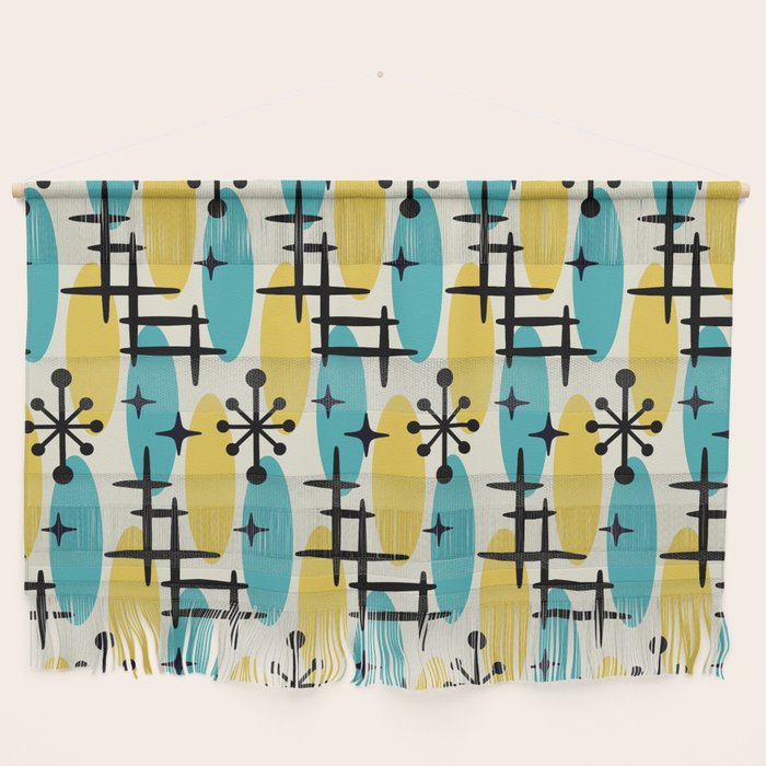 Retro Mid Century Modern Googie Design 231 Turquoise And Yellow Wall Hanging