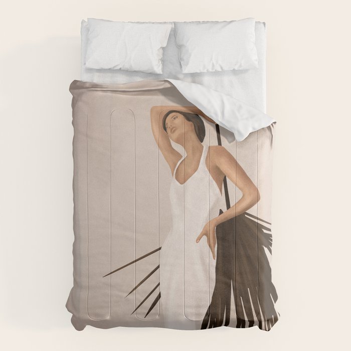 Minimal Woman With A Palm Leaf Comforter