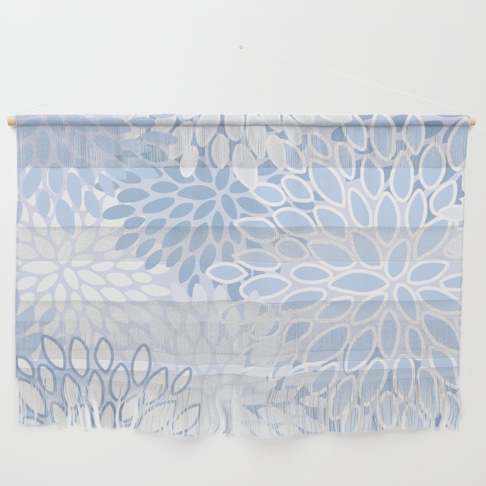 Festive, Winter, Floral Prints, Soft Blue And White Wall Hanging