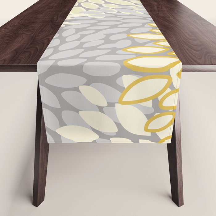 Floral Prints, Soft Yellow And Gray, Modern Print Art Table Runner