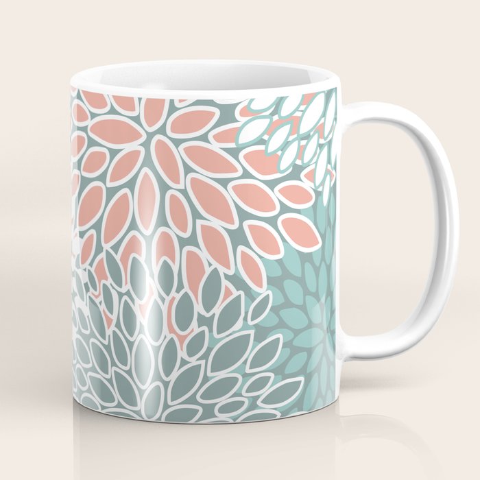 Festive, Floral Prints, Teal And Coral Coffee Mug