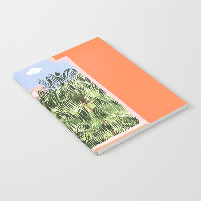 Summer Travel, Tropical Nature Palm Trees, Modern Architecture Palace Illustration Painting Notebook