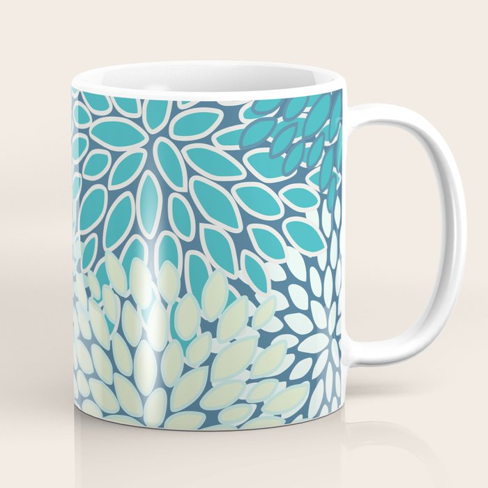 Christmas, Floral Prints, Teal, Blue And Green, Colour Prints Coffee Mug