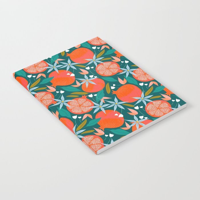 Summer Pomegranate, Tropical Fruit Illustration, Colorful Eclectic Bohemian Juicy Summer Botanical Notebook