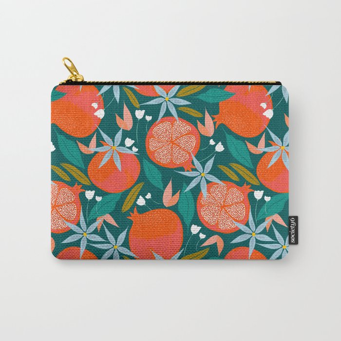 Summer Pomegranate, Tropical Fruit Illustration, Colorful Eclectic Bohemian Juicy Summer Botanical Carry All Pouch