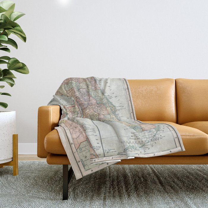 Vintage Map Of Florida (1891) Throw Blanket