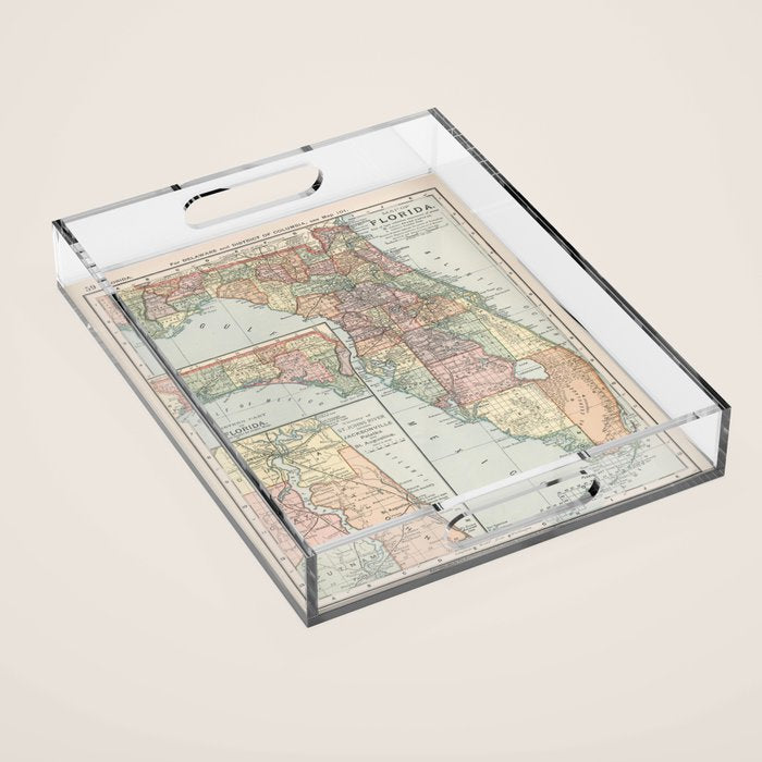 Vintage Map Of Florida (1891) Acrylic Tray
