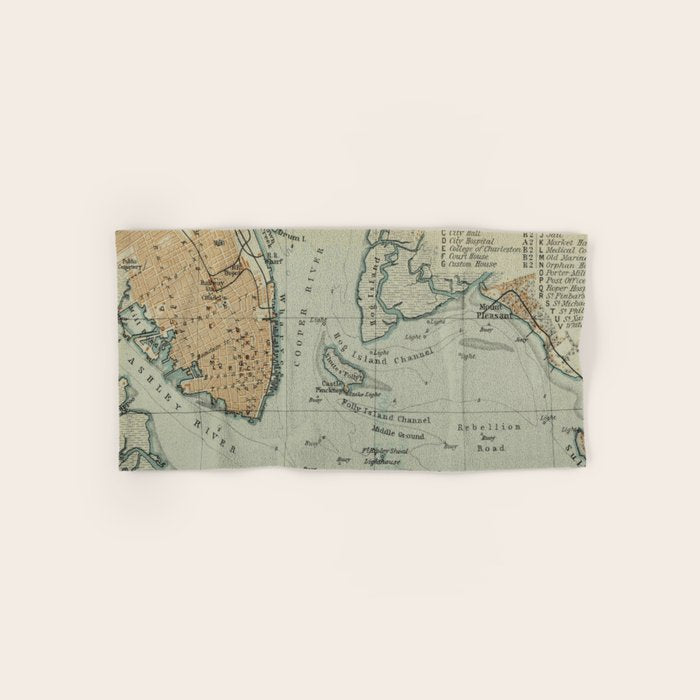 Vintage Map Of Charleston Sc Harbor (1904) Bath Towel