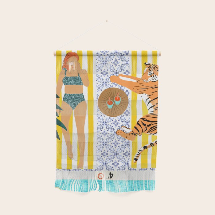 How To Vacay With Your Tiger, Human Animal Connection Illustration, Tropical Travel Morocco Painting Wall Hanging