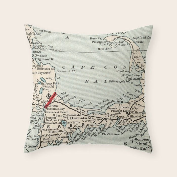 Vintage Cape Cod Map (1893) Throw Pillow
