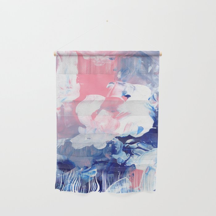 Ejaaz Haniff Abstract Acrylic Palette Knife Painting Blue Pink: 'Summer Storm' Wall Hanging