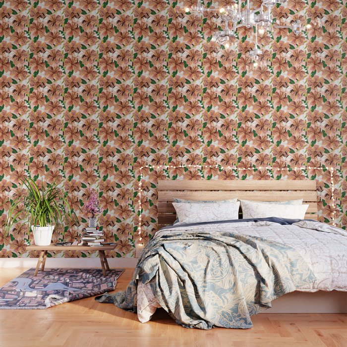 Tiger Lillies, Tropical Blush Botanical Illustration, Polka Dots Nature Vibrant Floral Jungle Wallpaper