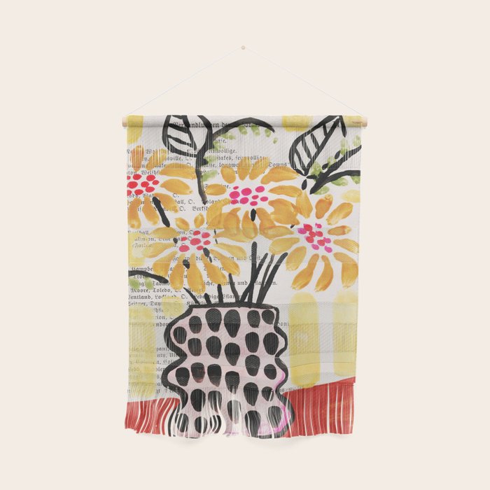 Gouache 2, Still Life: Flowers In A Vase With Striped Wallpaper Wall Hanging
