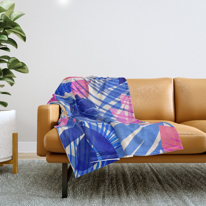 Breezy Tropics Blue Floral Design Throw Blanket