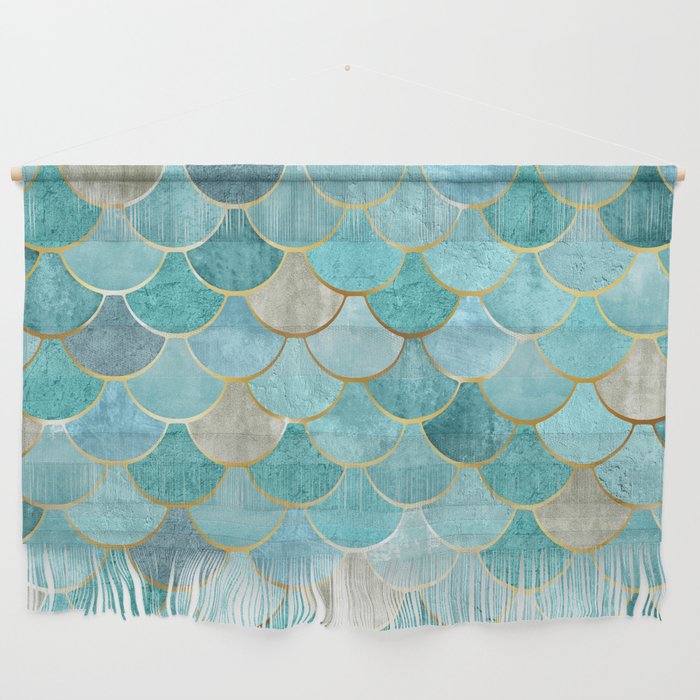 Moroccan Mermaid Fish Scale Pattern, Aqua,Teal Wall Hanging