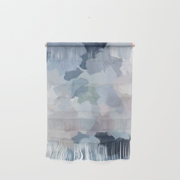 Final Flourishing - Navy Indigo Gray Blue Blush Pink Lavender Abstract Floral Spring Wall Art Wall Hanging