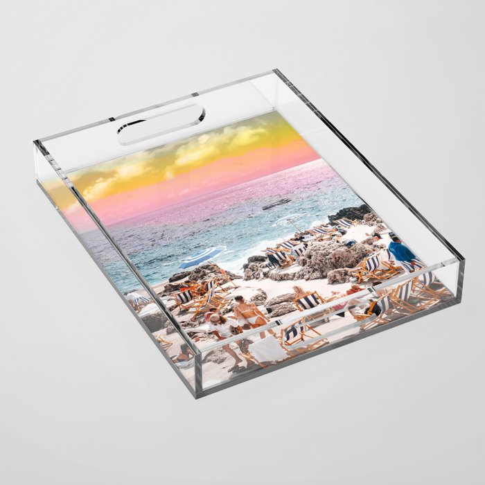 Beach Day, Travel Photography Digital Wall Decor, Tropical Beach Island Collage Acrylic Tray