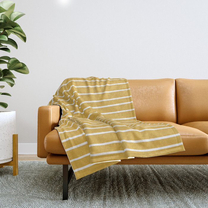 Colorful Stripes, Mustard Yellow And White, Abstract Art Throw Blanket