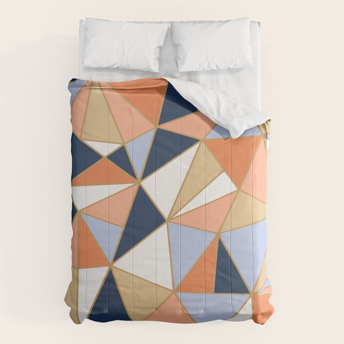 Festive, Geometric Art, Orange, Navy, Blue, Gold, Abstract Art Comforter