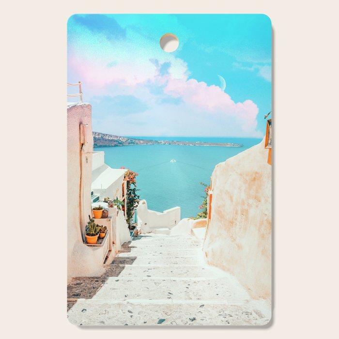 Surreal Greece, Tropical Travel Scenic Photography, Colorful Pastel Landscape Bohemian Architecture Cutting Board