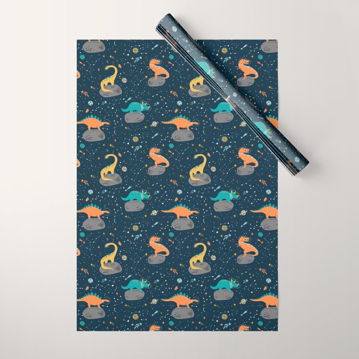 Dinosaurs Floating On An Asteroid Wrapping Paper
