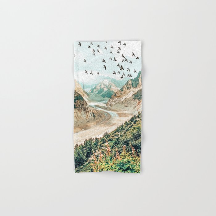Apricity, Scenic Neutral Pastel Nature Travel Photography, Mountains Exotic Birds Landscape Path Bath Towel