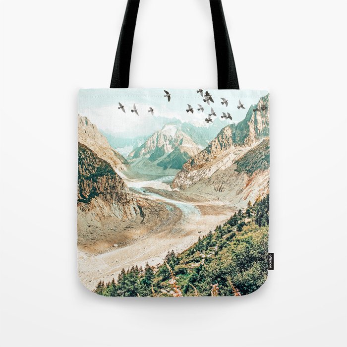 Apricity, Scenic Neutral Pastel Nature Travel Photography, Mountains Exotic Birds Landscape Path Tote Bag